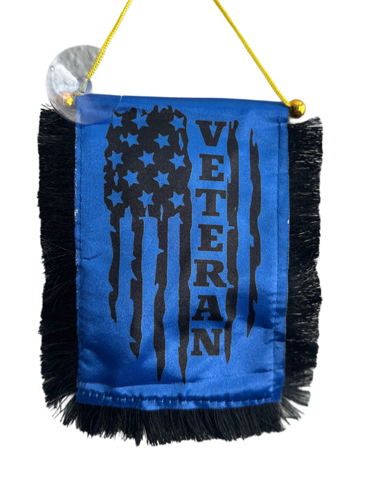 Veteran Hanging Banner - 4x6 Fringy Window Hanging Flag - Mini Flag Banner & Car Rearview Mirror Decor - Fringed & Double Sided - Hanging Flag with Suction Cup