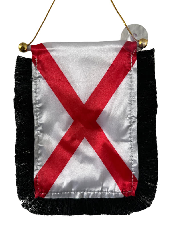 Alabama Flag Hanging Banner - 4x6 Fringy Window Hanging Flag - Mini Flag Banner & Car Rearview Mirror Decor - Fringed & Double Sided - Hanging Flag with Suction Cup