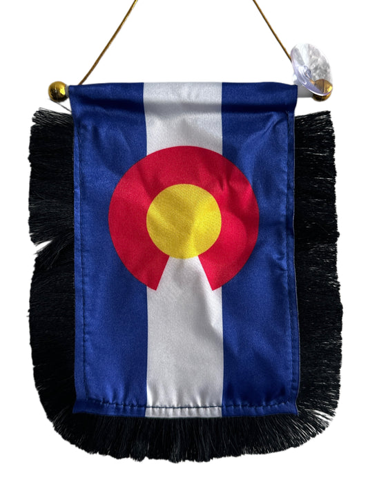 Colorado Flag Hanging Banner - 4x6 Fringy Window Hanging Flag - Mini Flag Banner & Car Rearview Mirror Decor - Fringed & Double Sided - Hanging Flag with Suction Cup