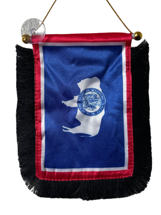 Wyoming Flag Hanging Banner - 4x6 Fringy Window Hanging Flag - Mini Flag Banner & Car Rearview Mirror Decor - Fringed & Double Sided - Hanging Flag with Suction Cup
