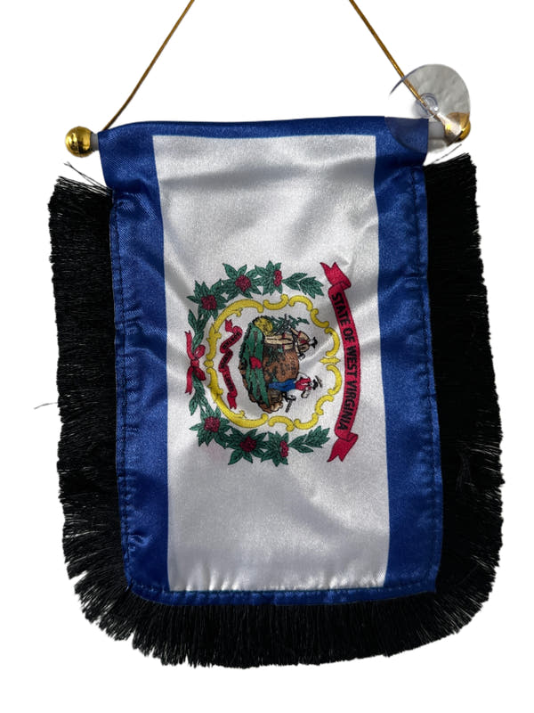 West Virginia Flag Hanging Banner - 4x6 Fringy Window Hanging Flag - Mini Flag Banner & Car Rearview Mirror Decor - Fringed & Double Sided - Hanging Flag with Suction Cup