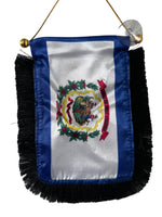 West Virginia Flag Hanging Banner - 4x6 Fringy Window Hanging Flag - Mini Flag Banner & Car Rearview Mirror Decor - Fringed & Double Sided - Hanging Flag with Suction Cup