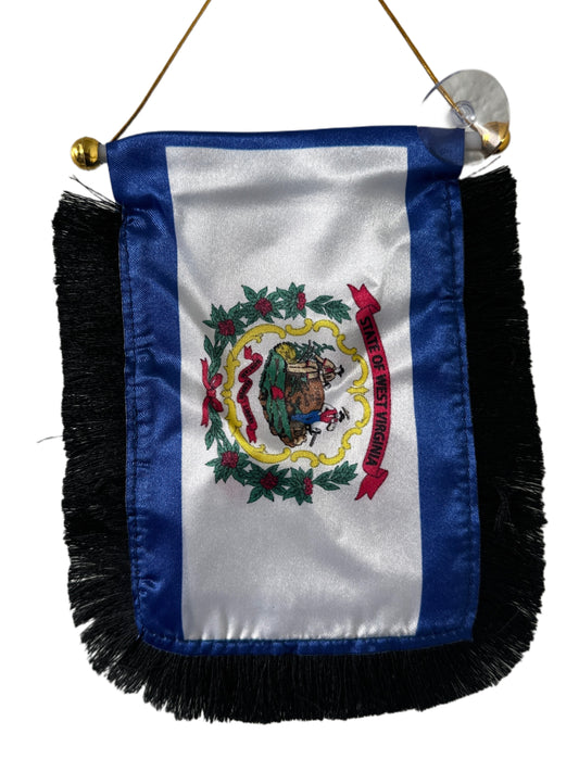 West Virginia Flag Hanging Banner - 4x6 Fringy Window Hanging Flag - Mini Flag Banner & Car Rearview Mirror Decor - Fringed & Double Sided - Hanging Flag with Suction Cup