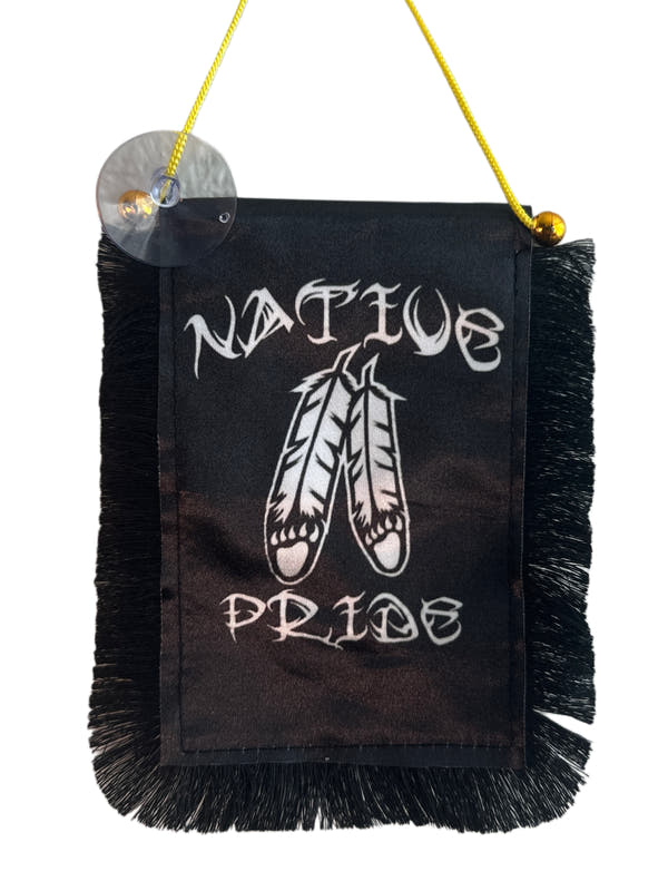 Native Pride Hanging Banner - 4x6 Fringy Window Hanging Flag - Mini Flag Banner & Car Rearview Mirror Decor - Fringed & Double Sided - Hanging Flag with Suction Cup