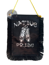 Native Pride Hanging Banner - 4x6 Fringy Window Hanging Flag - Mini Flag Banner & Car Rearview Mirror Decor - Fringed & Double Sided - Hanging Flag with Suction Cup