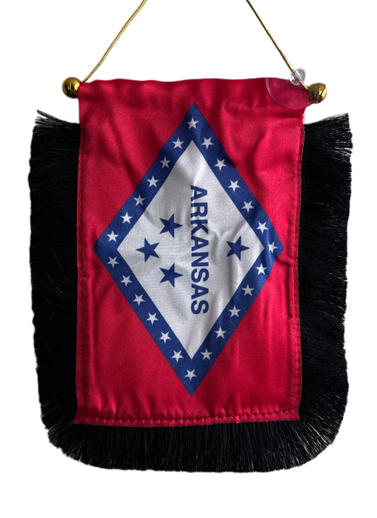 Arkansas Flag Hanging Banner - 4x6 Fringy Window Hanging Flag - Mini Flag Banner & Car Rearview Mirror Decor - Fringed & Double Sided - Hanging Flag with Suction Cup