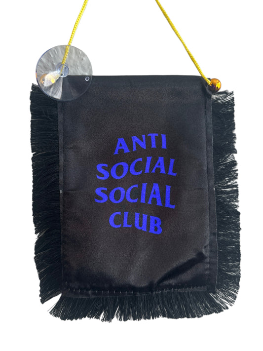 Anti Social Hanging Banner - 4x6 Fringy Window Hanging Flag - Mini Flag Banner & Car Rearview Mirror Decor - Fringed & Double Sided - Hanging Flag with Suction Cup