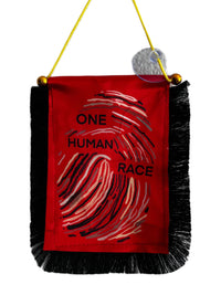 One Human Race Hanging Banner - 4x6 Fringy Window Hanging Flag - Mini Flag Banner & Car Rearview Mirror Decor - Fringed & Double Sided - Hanging Flag with Suction Cup