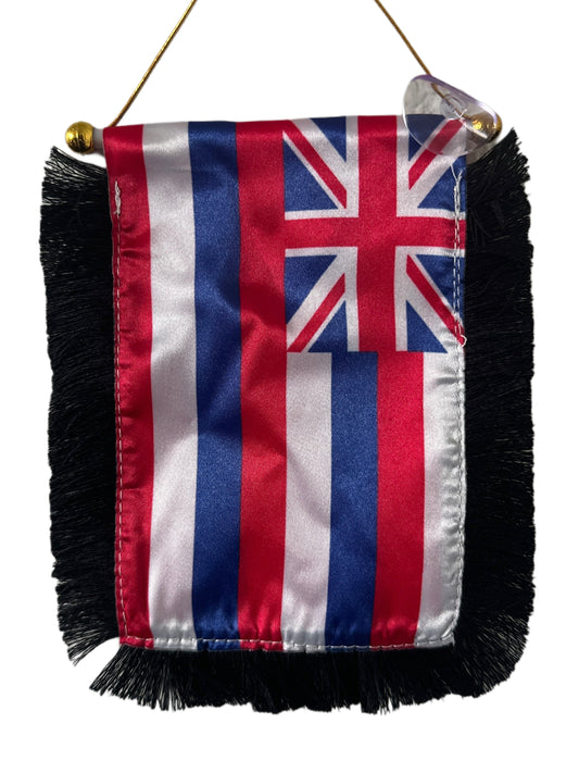 Hawaii Flag Hanging Banner - 4x6 Fringy Window Hanging Flag - Mini Flag Banner & Car Rearview Mirror Decor - Fringed & Double Sided - Hanging Flag with Suction Cup