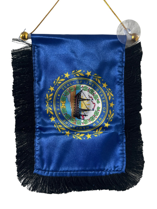New Hampshire Flag Hanging Banner - 4x6 Fringy Window Hanging Flag - Mini Flag Banner & Car Rearview Mirror Decor - Fringed & Double Sided - Hanging Flag with Suction Cup
