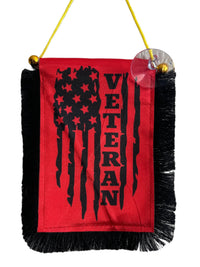 Veteran Hanging Banner - 4x6 Fringy Window Hanging Flag - Mini Flag Banner & Car Rearview Mirror Decor - Fringed & Double Sided - Hanging Flag with Suction Cup