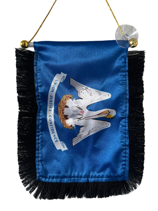Louisiana Flag Hanging Banner - 4x6 Fringy Window Hanging Flag - Mini Flag Banner & Car Rearview Mirror Decor - Fringed & Double Sided - Hanging Flag with Suction Cup
