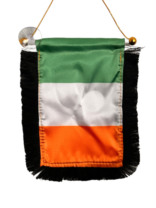 Ireland Flag Banner - 4x6 Fringy Window Hanging Flag - Mini Flag Banner & Car Rearview Mirror Decor - Fringed & Double Sided - Hanging Flag with Suction Cup