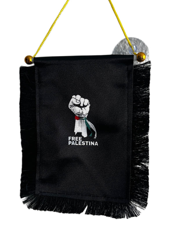 Palestine Awareness Hanging Banner - 4x6 Fringy Window Hanging Flag - Mini Flag Banner & Car Rearview Mirror Decor - Fringed & Double Sided - Hanging Flag with Suction Cup