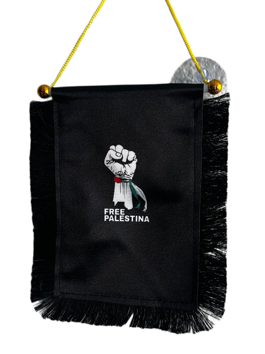 Palestine Awareness Hanging Banner - 4x6 Fringy Window Hanging Flag - Mini Flag Banner & Car Rearview Mirror Decor - Fringed & Double Sided - Hanging Flag with Suction Cup