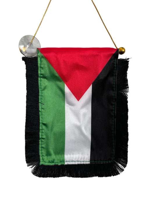 Palestine Flag Banner - 4x6 Fringy Window Hanging Flag - Mini Flag Banner & Car Rearview Mirror Decor - Fringed & Double Sided - Hanging Flag with Suction Cup