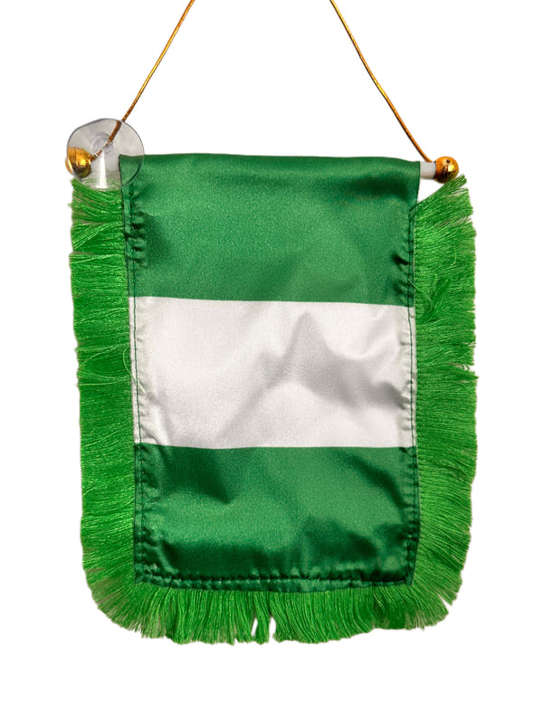 Nigeria Flag Banner - 4x6 Fringy Window Hanging Flag - Mini Flag Banner & Car Rearview Mirror Decor - Fringed & Double Sided - Hanging Flag with Suction Cup
