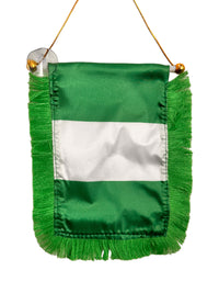 Nigeria Flag Banner - 4x6 Fringy Window Hanging Flag - Mini Flag Banner & Car Rearview Mirror Decor - Fringed & Double Sided - Hanging Flag with Suction Cup
