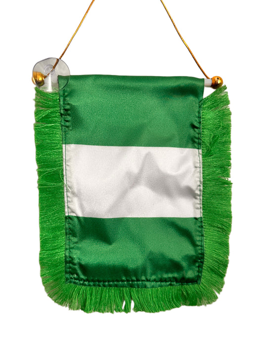Nigeria Flag Banner - 4x6 Fringy Window Hanging Flag - Mini Flag Banner & Car Rearview Mirror Decor - Fringed & Double Sided - Hanging Flag with Suction Cup