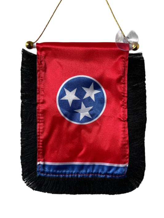Tennessee Flag Hanging Banner - 4x6 Fringy Window Hanging Flag - Mini Flag Banner & Car Rearview Mirror Decor - Fringed & Double Sided - Hanging Flag with Suction Cup