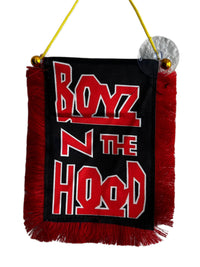 Boyz N The Hood Hanging Banner - 4x6 Fringy Window Hanging Flag - Mini Flag Banner & Car Rearview Mirror Decor - Fringed & Double Sided - Hanging Flag with Suction Cup