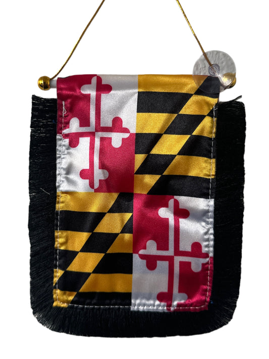 Maryland Flag Hanging Banner - 4x6 Fringy Window Hanging Flag - Mini Flag Banner & Car Rearview Mirror Decor - Fringed & Double Sided - Hanging Flag with Suction Cup