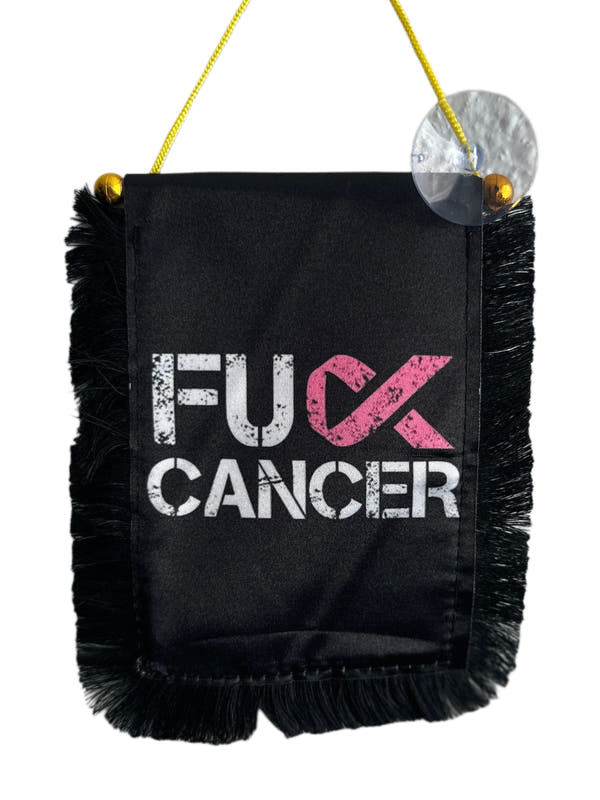 Cancer Awareness Hanging Banner - 4x6 Fringy Window Hanging Flag - Mini Flag Banner & Car Rearview Mirror Decor - Fringed & Double Sided - Hanging Flag with Suction Cup