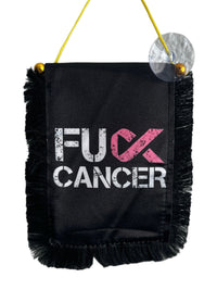 Cancer Awareness Hanging Banner - 4x6 Fringy Window Hanging Flag - Mini Flag Banner & Car Rearview Mirror Decor - Fringed & Double Sided - Hanging Flag with Suction Cup