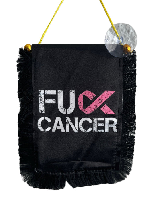 Cancer Awareness Hanging Banner - 4x6 Fringy Window Hanging Flag - Mini Flag Banner & Car Rearview Mirror Decor - Fringed & Double Sided - Hanging Flag with Suction Cup