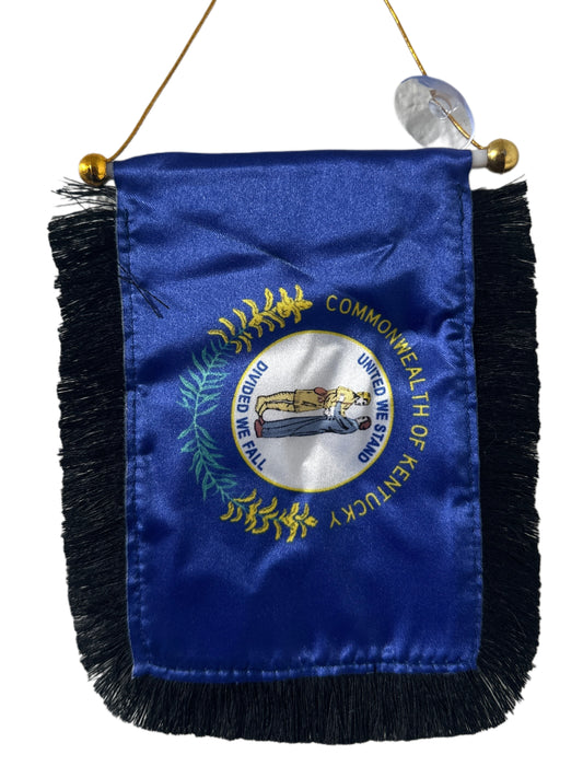 Kentucky Flag Hanging Banner - 4x6 Fringy Window Hanging Flag - Mini Flag Banner & Car Rearview Mirror Decor - Fringed & Double Sided - Hanging Flag with Suction Cup