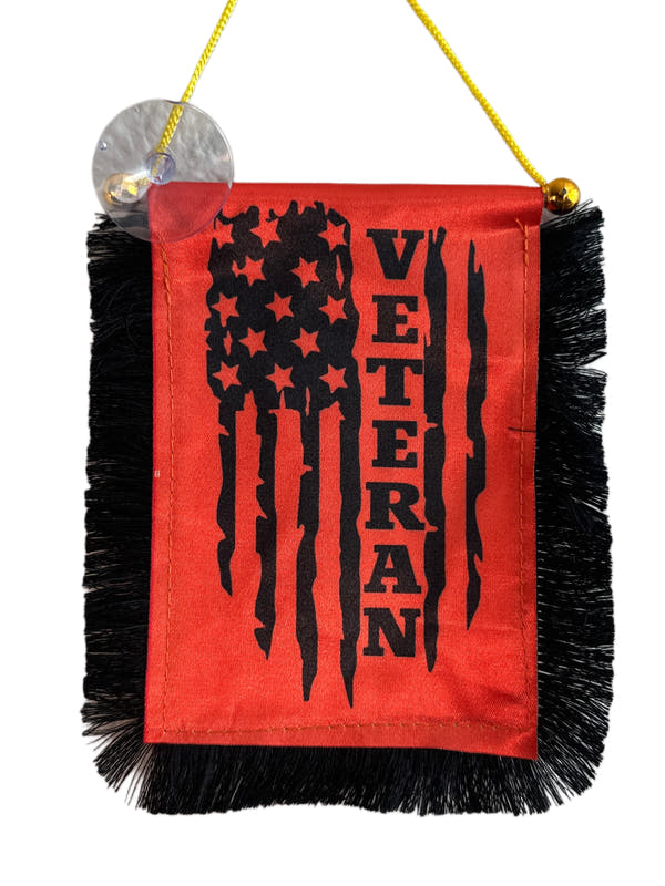 Veteran Hanging Banner - 4x6 Fringy Window Hanging Flag - Mini Flag Banner & Car Rearview Mirror Decor - Fringed & Double Sided - Hanging Flag with Suction Cup