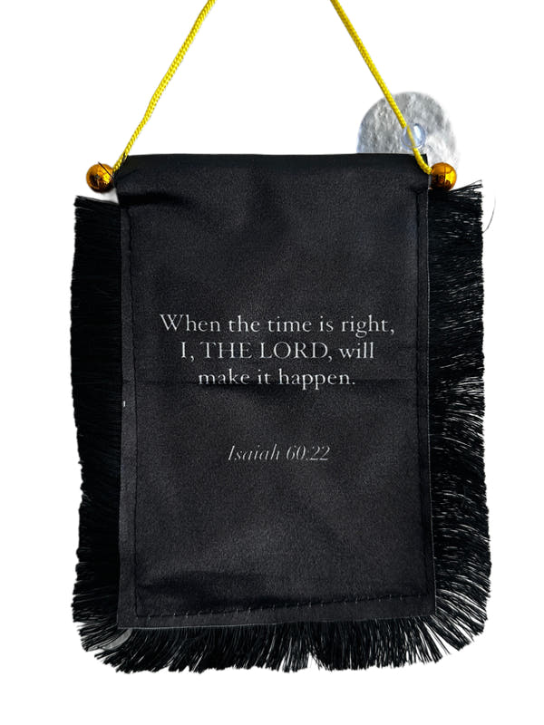 Scripture Hanging Banner - 4x6 Fringy Window Hanging Flag - Mini Flag Banner & Car Rearview Mirror Decor - Fringed & Double Sided - Hanging Flag with Suction Cup