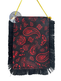 Red Paisley Hanging Banner - 4x6 Fringy Window Hanging Flag - Mini Flag Banner & Car Rearview Mirror Decor - Fringed & Double Sided - Hanging Flag with Suction Cup