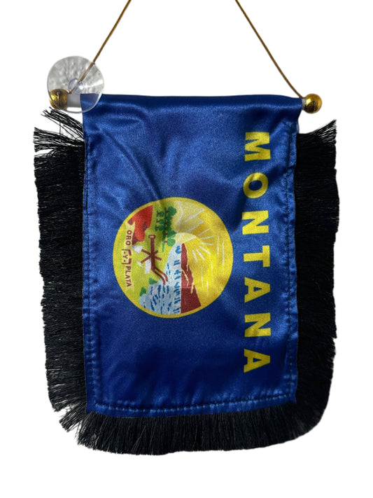Montana Flag Hanging Banner - 4x6 Fringy Window Hanging Flag - Mini Flag Banner & Car Rearview Mirror Decor - Fringed & Double Sided - Hanging Flag with Suction Cup