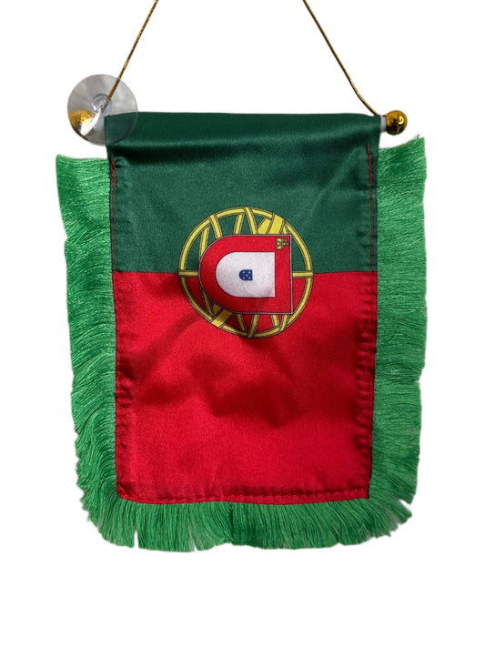 Portugal Flag Banner - 4x6 Fringy Window Hanging Flag - Mini Flag Banner & Car Rearview Mirror Decor - Fringed & Double Sided - Hanging Flag with Suction Cup