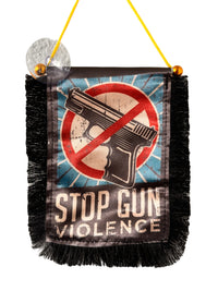 Stop Gun Violence Hanging Banner - 4x6 Fringy Window Hanging Flag - Mini Flag Banner & Car Rearview Mirror Decor - Fringed & Double Sided - Hanging Flag with Suction Cup