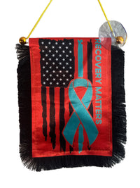 Recovery Matters Hanging Banner - 4x6 Fringy Window Hanging Flag - Mini Flag Banner & Car Rearview Mirror Decor - Fringed & Double Sided - Hanging Flag with Suction Cup