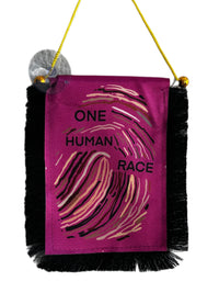 One Human Race Hanging Banner - 4x6 Fringy Window Hanging Flag - Mini Flag Banner & Car Rearview Mirror Decor - Fringed & Double Sided - Hanging Flag with Suction Cup