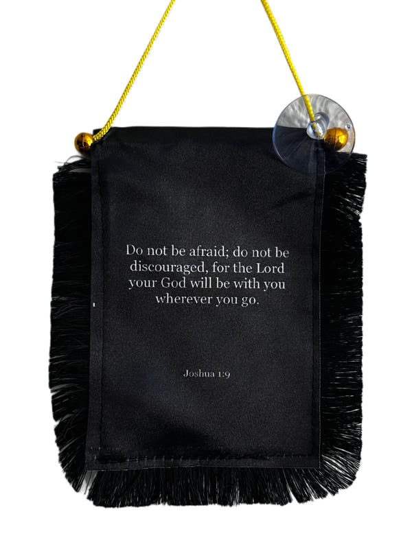 Scripture Hanging Banner - 4x6 Fringy Window Hanging Flag - Mini Flag Banner & Car Rearview Mirror Decor - Fringed & Double Sided - Hanging Flag with Suction Cup