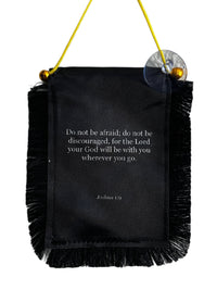 Scripture Hanging Banner - 4x6 Fringy Window Hanging Flag - Mini Flag Banner & Car Rearview Mirror Decor - Fringed & Double Sided - Hanging Flag with Suction Cup