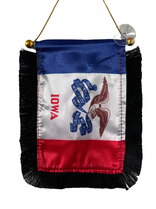 Iowa Flag Hanging Banner - 4x6 Fringy Window Hanging Flag - Mini Flag Banner & Car Rearview Mirror Decor - Fringed & Double Sided - Hanging Flag with Suction Cup