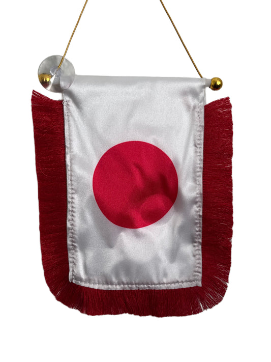 Japan Flag Banner - 4x6 Fringy Window Hanging Flag - Mini Flag Banner & Car Rearview Mirror Decor - Fringed & Double Sided - Hanging Flag with Suction Cup