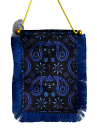 Blue Paisley Hanging Banner - 4x6 Fringy Window Hanging Flag - Mini Flag Banner & Car Rearview Mirror Decor - Fringed & Double Sided - Hanging Flag with Suction Cup