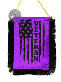 Veteran Hanging Banner - 4x6 Fringy Window Hanging Flag - Mini Flag Banner & Car Rearview Mirror Decor - Fringed & Double Sided - Hanging Flag with Suction Cup