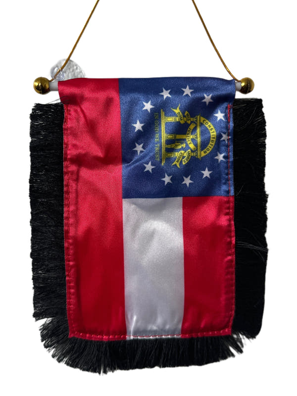 Georgia Flag Hanging Banner - 4x6 Fringy Window Hanging Flag - Mini Flag Banner & Car Rearview Mirror Decor - Fringed & Double Sided - Hanging Flag with Suction Cup
