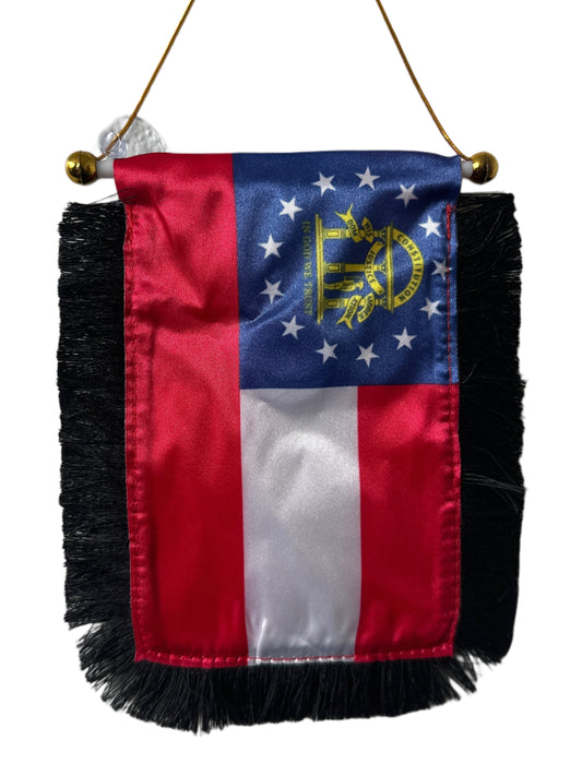 Georgia Flag Hanging Banner - 4x6 Fringy Window Hanging Flag - Mini Flag Banner & Car Rearview Mirror Decor - Fringed & Double Sided - Hanging Flag with Suction Cup