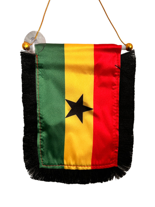 Ghana Flag Banner - 4x6 Fringy Window Hanging Flag - Mini Flag Banner & Car Rearview Mirror Decor - Fringed & Double Sided - Hanging Flag with Suction Cup
