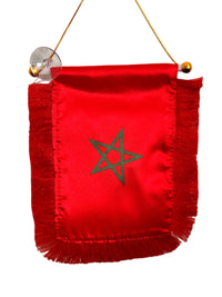 Morocco Flag Banner - 4x6 Fringy Window Hanging Flag - Mini Flag Banner & Car Rearview Mirror Decor - Fringed & Double Sided - Hanging Flag with Suction Cup
