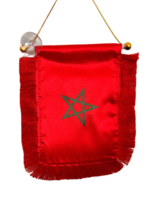 Morocco Flag Banner - 4x6 Fringy Window Hanging Flag - Mini Flag Banner & Car Rearview Mirror Decor - Fringed & Double Sided - Hanging Flag with Suction Cup