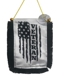 Veteran Hanging Banner - 4x6 Fringy Window Hanging Flag - Mini Flag Banner & Car Rearview Mirror Decor - Fringed & Double Sided - Hanging Flag with Suction Cup